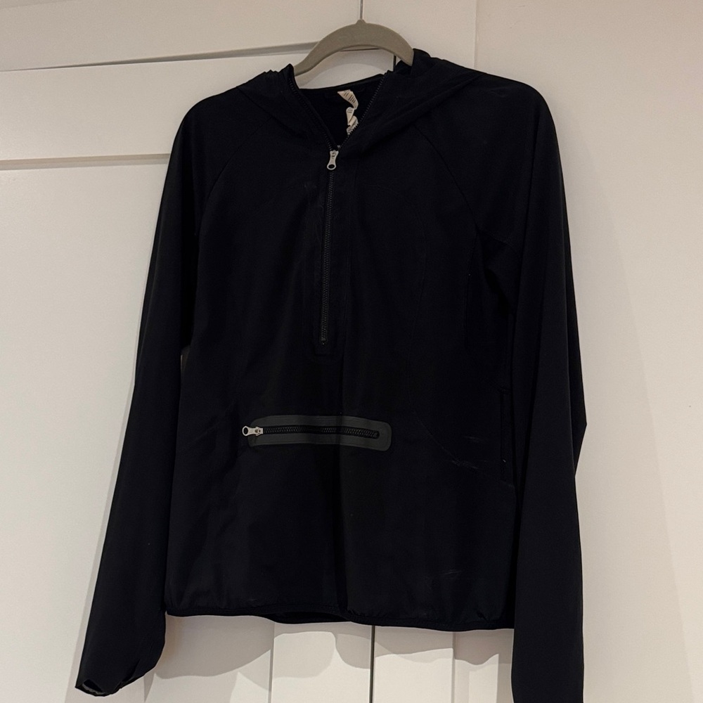 Black Hooded Pullover with Front Pocket